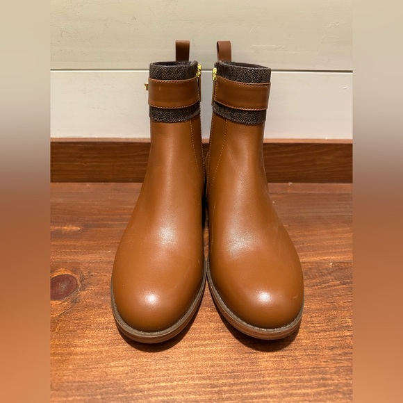 MICHAEL KORS Women's Cognac Leather Padma Strapped Block-Heel Ankle Boots 7.5 - Picture 1 of 8